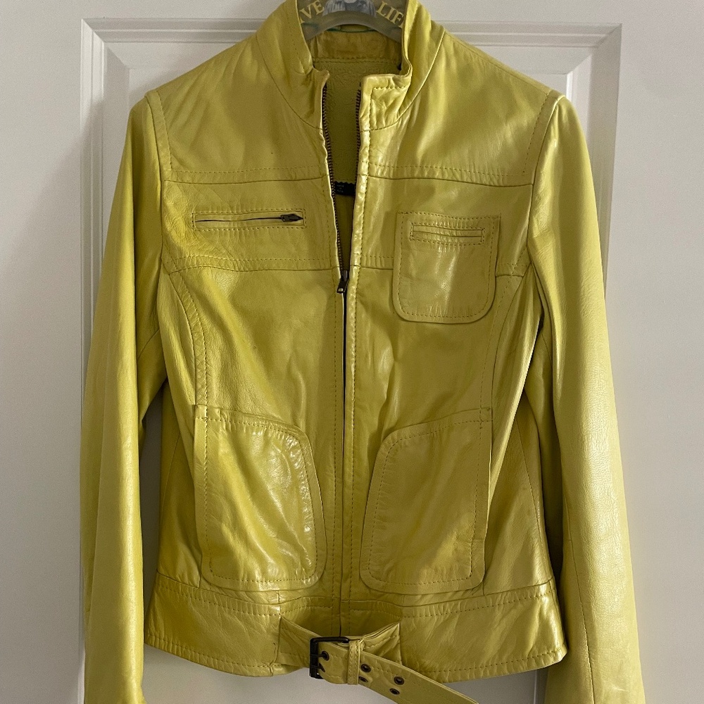 FOR JOSEPH Neon Yellow Soft Butter Leather Full-Zip Buckle Jacket Size S